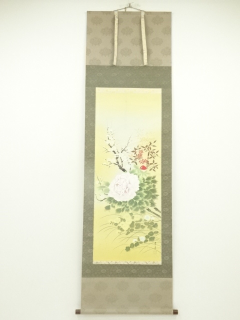 JAPANESE HANGING SCROLL / HAND PAINTED / FOUR SEASONS FLOWERS